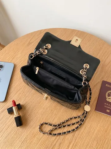 Bolso de Hombro de Cadena Acolchado de Cuero PU Encerado Francés para Mujer Bolso Bandolera Elegante de Commute Moda