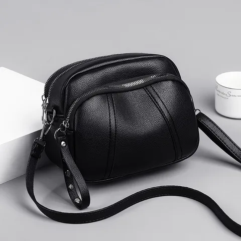Bolso Bandolera de Cuero PU para Mujer Bolso Suave Informal Bolso de Teléfono con Cremallera Multicapa Con Remache