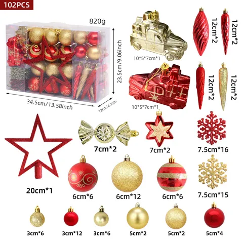 Weihnachtsbaum Dekoration Rot Gold Weihnachtskugeln Baumspitze Stern Auto Hängende Ornamente Schneeflocken Eiszapfen Feiertag Party Heimtextilien