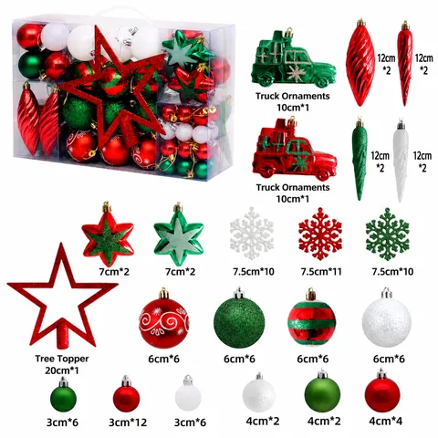 Décoration d'Arbre de Noël Incassable Plastique Boules de Noël Ensemble Avec Cimier Étoile Assorties Peintes Paillettes Boules Suspendues Décoration de Fête