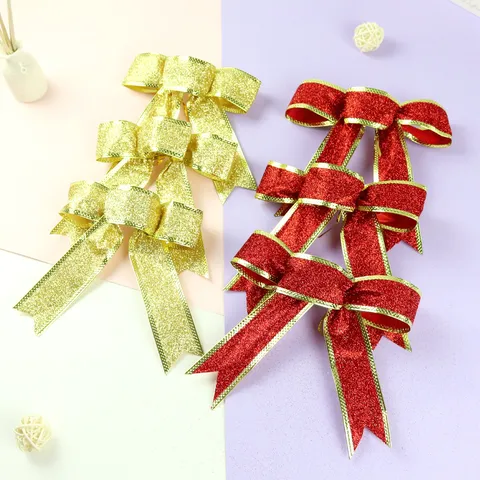 Handgefertigte Glitzer-PVC-Weihnachtsbaum-Dekorationsschleifen Drei-Ohr-Festschleifen-Ornamente Für Feiertagsdekoration Rot Gold Blau
