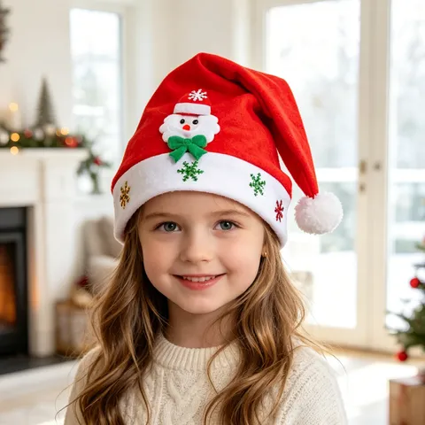 Bonnet de Noël en Peluche Rouge Blanc Chapeaux de Fête pour Adultes Enfants Velours Doré Non-tissé Décoration Festive Accessoire de Costume