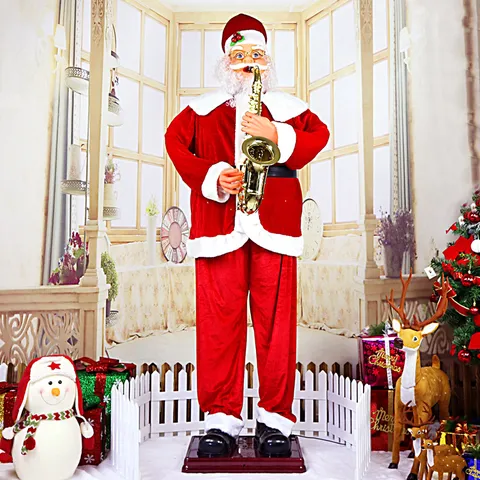 Babbo Natale Animato a Grandezza Naturale Con Sassofono Musica Controllo Vocale Decorazione Natalizia Movimento Per Casa Festa