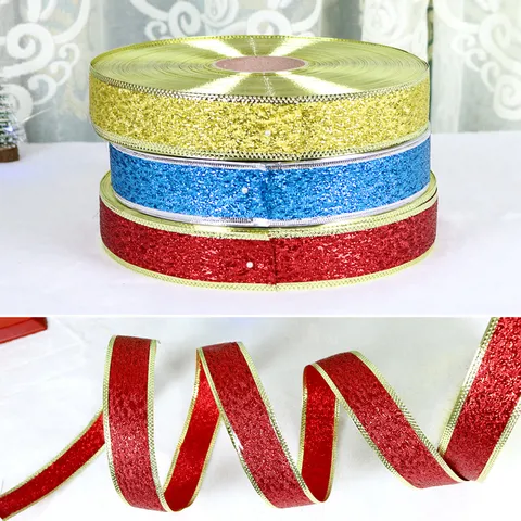 Weihnachten Dekoration Band Glitzer Stoff Metallkante Geschenkverpackung Satinbänder Für Feiertat Party Haus Deko