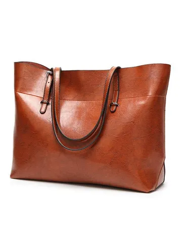 Bolso Tote de Cuero PU de Gran Capacidad para Mujer Bolso de Hombro Casual de Color Sólido Bolso Shopper Diario Versátil