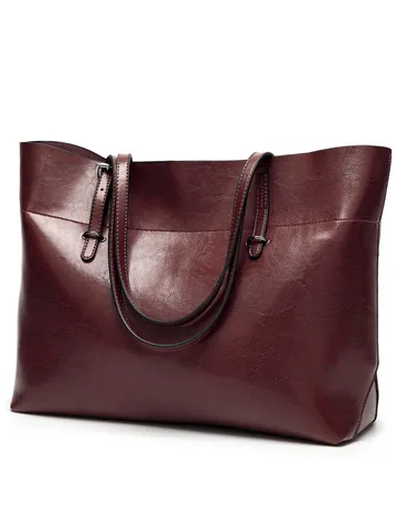 Bolso Tote de Cuero PU de Gran Capacidad para Mujer Bolso de Hombro Casual de Color Sólido Bolso Shopper Diario Versátil