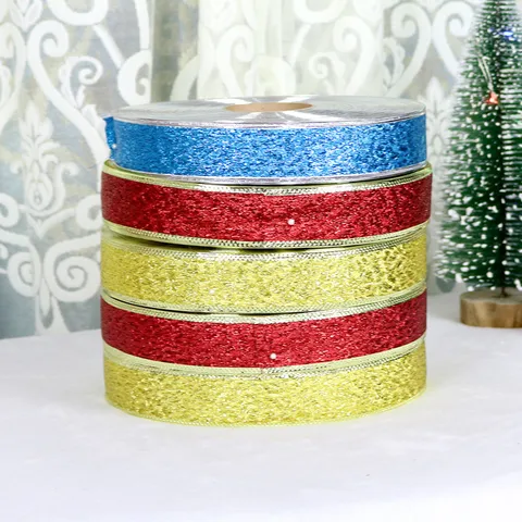 Weihnachten Dekoration Band Glitzer Stoff Metallkante Geschenkverpackung Satinbänder Für Feiertat Party Haus Deko
