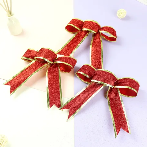 Handgefertigte Glitzer-PVC-Weihnachtsbaum-Dekorationsschleifen Drei-Ohr-Festschleifen-Ornamente Für Feiertagsdekoration Rot Gold Blau