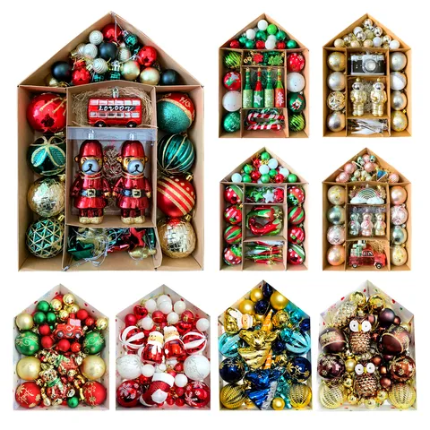 Weihnachtsbaumschmuck Set Sortierte Kunststoff Hängekugeln Mit Haus Geschenkbox Für Feiertagsfest Party Heimdekoration
