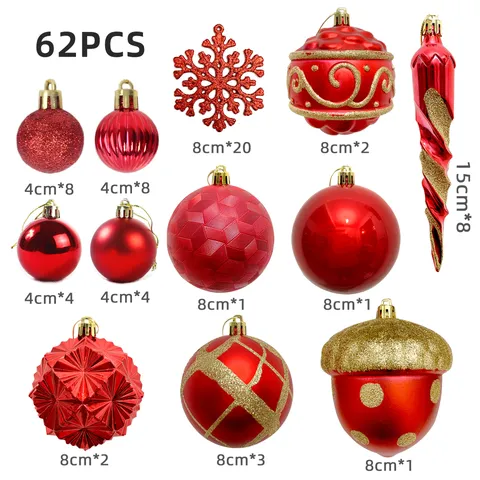 Weihnachtsbaumschmuck Bemalte Kunststoffkugeln Schneeflocken Tannenzapfen Eiszapfen Galvanisierte Feiertagsparty Dekoration Zubehör