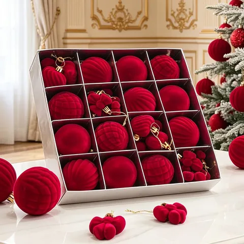 Beflockte Weihnachtsbaumkugeln Samt Weinrot Herz Schleife Anhänger Festliche Baumschmuck Luxus Feiertags-Party Dekoration
