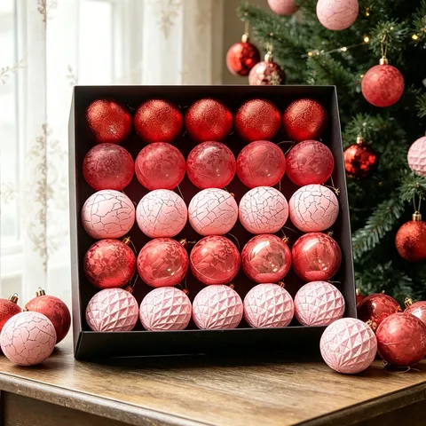 Europäische Retro Gekratzte Krakelee Weihnachtskugeln Set Kunststoff Galvanisiert Weihnachtsbaumschmuck Für Feiertag Party Haus Dekoration
