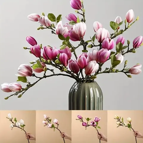 Artificial Magnolia Silk Flower Branch Realistic Fake Flower For Home Living Room Table Wedding Party Decorative Floral Arrangement