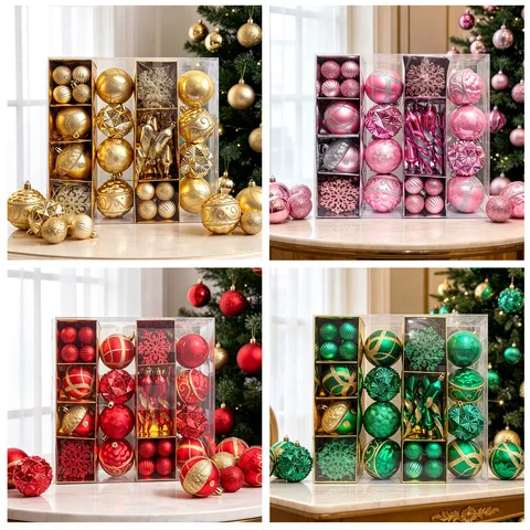 Weihnachtsbaumschmuck Bemalte Kunststoffkugeln Schneeflocken Tannenzapfen Eiszapfen Galvanisierte Feiertagsparty Dekoration Zubehör