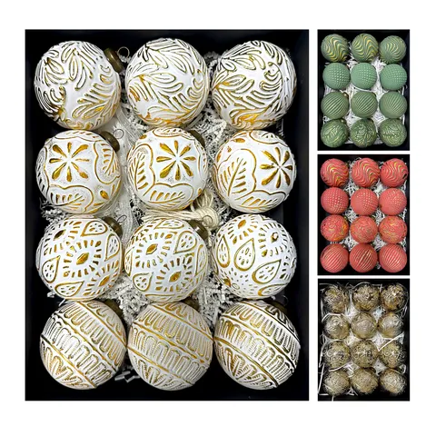 Luxus Weihnachtskugeln Ornamente Kunststoff Retro Relief Lackiert Hängende Ornamente Für Feiertag Baum Party Heim Dekor