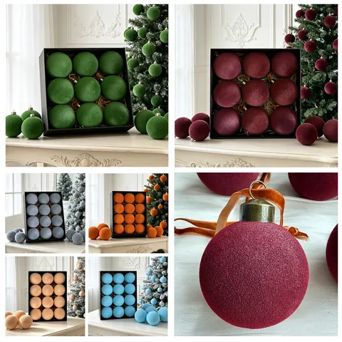 Vintage Beflockte Samt Weihnachtskugeln Imitation Klassisches Muster Polystyrol Kunststoff Hängende Kugeln Weihnachtsbaum Dekoration