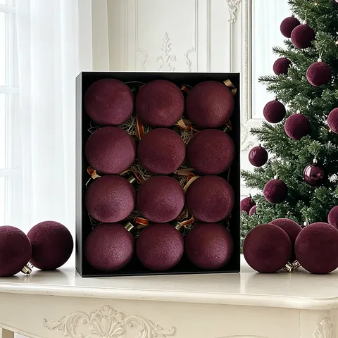 Vintage Beflockte Samt Weihnachtskugeln Imitation Klassisches Muster Polystyrol Kunststoff Hängende Kugeln Weihnachtsbaum Dekoration