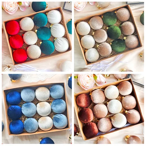 Ornements d'Arbre de Noël Boules Suspendues en Plastique Recouvertes de Velours pour Décoration de Scène de Fête Maison