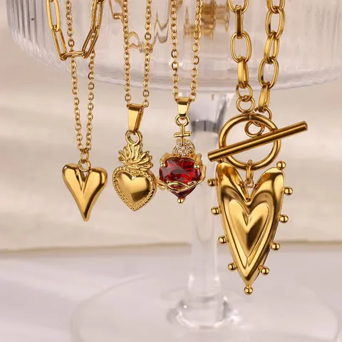 Heart Pendant Double Layer Stainless Steel Necklace 18K Gold Plated Light Luxury Stacked Fashion Jewelry For Women