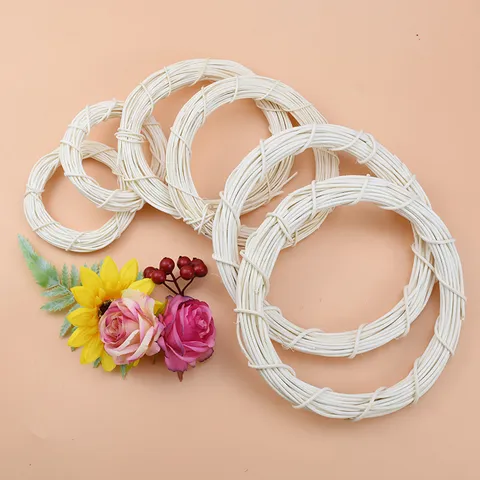 Natural Rattan Wreath Ring White Woven Garland Base DIY Craft Floral Arrangement Christmas Home Decor Wedding Party Supplies