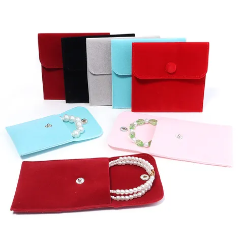 Velvet Jewelry Pouch Snap Button Anti-oxidation Travel Jewelry Bag Small Ring Necklace Storage Soft Packaging Organizer