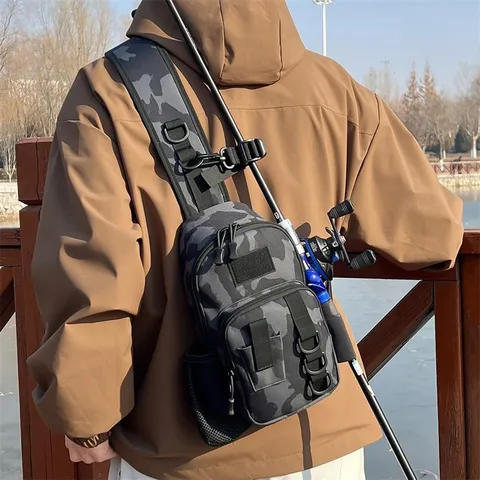 Waterproof Oxford Cloth Men Chest Bag Multifunctional Tactical Sling Bag Outdoor Fishing Crossbody Bag Camouflage Sports Bag