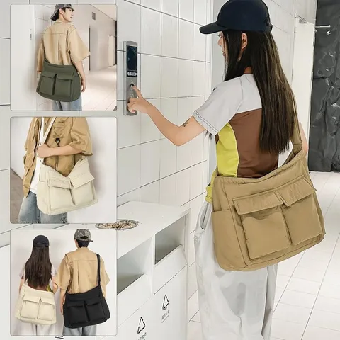 Bolso Bandolera De Nilón Casual Retro Gran Capacidad Bolso De Hombro Color Sólido Commuting Diario Viaje Para Mujer Hombre