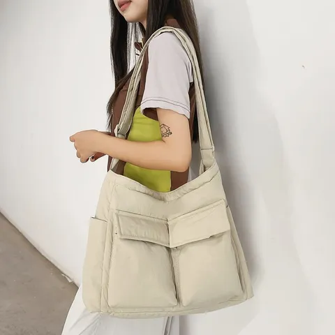 Bolso Bandolera De Nilón Casual Retro Gran Capacidad Bolso De Hombro Color Sólido Commuting Diario Viaje Para Mujer Hombre