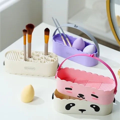 Multifunktionaler Make-up Schwamm Halter Pinselreiniger Box Desktop Lippenstift Aufbewahrungsregal Tragbarer Kosmetik Organizer Koffer