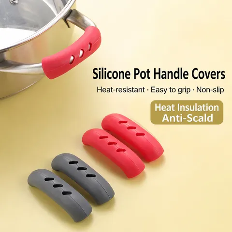 TPR Pot Handle Sleeve Heat Resistant Pot Ear Cover Anti-Scald Grip Handle Protector Non-Slip Silicone Cookware Accessories