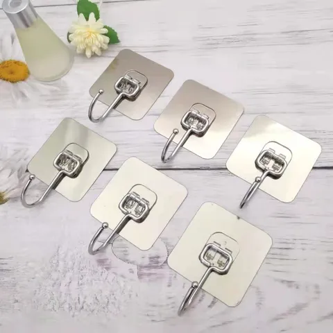 Multifunctional Trace Free Adhesive Wall Hooks Heavy Duty Clear Stainless Steel Brushed Wall Hanger For Home Kitchen Door Hanging