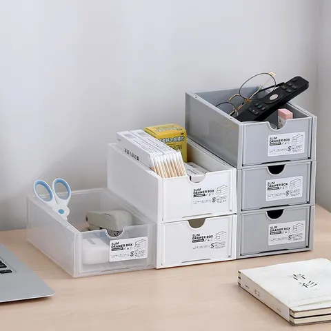 Plastic Stackable Drawer Organizer Desktop Storage Box For Office Stationery Makeup Sundries Clear Storage Container