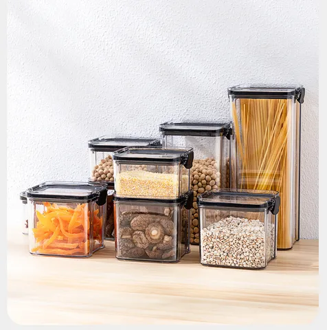 Bocal de Stockage de Nourriture en Plastique Transparent Récipient à Grains de Cuisine Hermétique Avec Couvercle Pour Snacks Thé Produits Secs