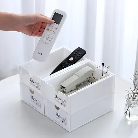 Plastic Stackable Drawer Organizer Desktop Storage Box For Office Stationery Makeup Sundries Clear Storage Container