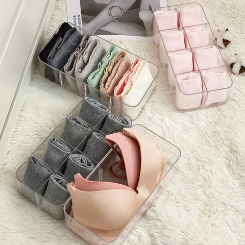Transparent Plastic Underwear And Socks Storage Box Drawer Divider Organizer For Home Wardrobe Closet Bedroom Bathroom