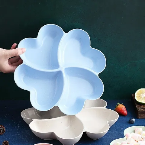 Kreativer Vierblättriger Kleeblatt Plastik Obstteller Unterteilter Snack Aufbewahrungsbox Wohnzimmer Desktop Organizer