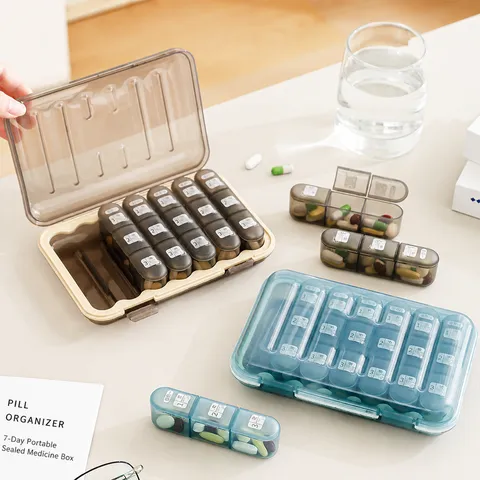 Tragbarer Wöchentlicher Pillen Organizer Pillendose Kasten Mit Fächern Feuchtigkeitsbeständig Reise Medikamenten Aufbewahrungsbox Für Den Täglichen Gebrauch
