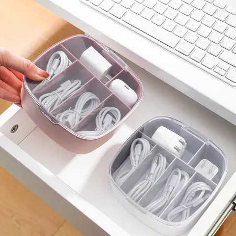 Plastik Desktop Kabelaufbewahrungsbox mit Deckel und Fächern Staubdichter Kabelorganizer für Büro