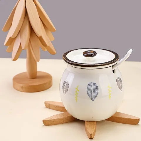 Kreativer Holzbaum Untersetzer Wärmeisolierungsmatte Walnuss und Naturholz Tassenmatte Tischdekoration Küchenzubehör