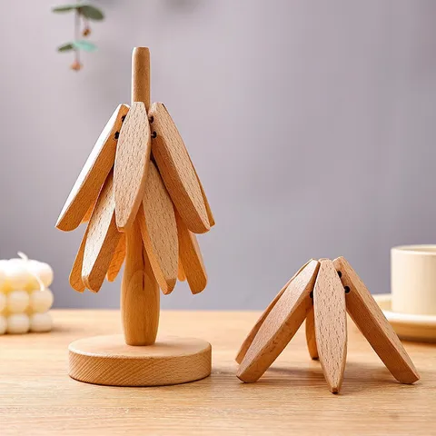 Kreativer Holzbaum Untersetzer Wärmeisolierungsmatte Walnuss und Naturholz Tassenmatte Tischdekoration Küchenzubehör