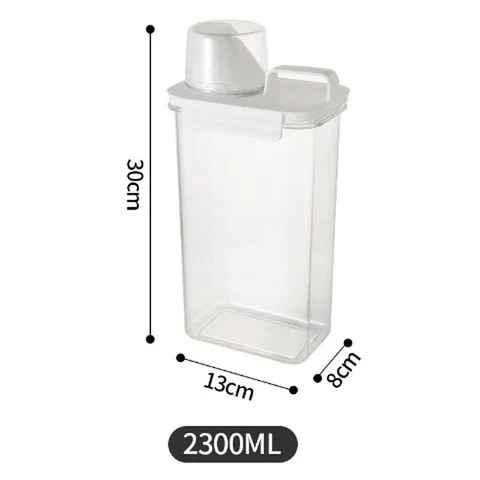 Transparent Plastic Food Storage Container Sealed Grain Rice Canister Kitchen Clear Jar With Measuring Cup