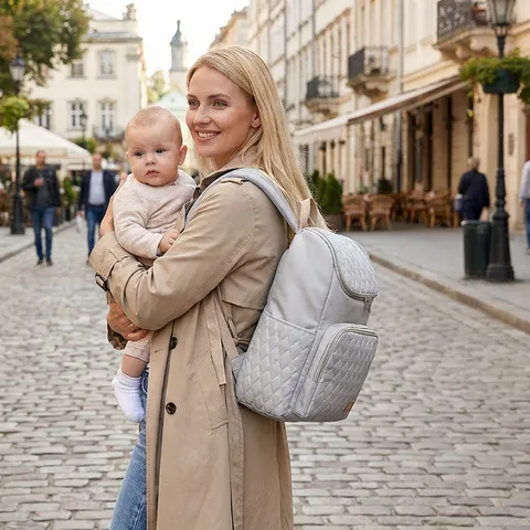 Women's Diaper Backpack Large Capacity Travel Casual School Bag Quilted Oxford Cloth Multi-Function Waterproof Backpack