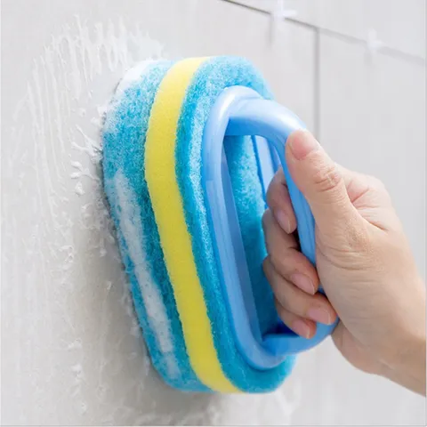 Kitchen Cleaning Sponge Brush With Handle Multi-Purpose Scrub Sponge For Dishwashing Bathroom Tile Household Cleaning Tool