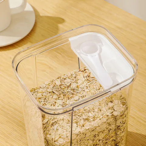 Contenitore per Alimenti Ermetico in Plastica Trasparente Barattolo Sigillato Quadrato da Cucina Con Cucchiaio