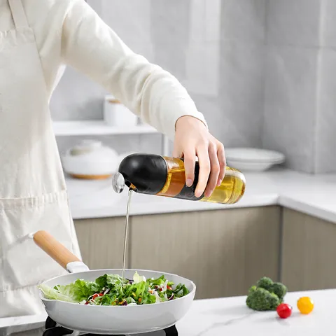 Apertura Cierre Automático Botella de Aceite de Vidrio Dispensador de Condimentos de Cocina Antigoteo