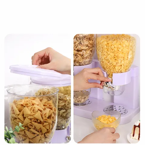 Distributeur de Céréales de Cuisine en Plastique Conteneur de Stockage de Nourriture Sèche Double Triple Baril Organisateur de Snacks Pot de Céréales pour la Maison
