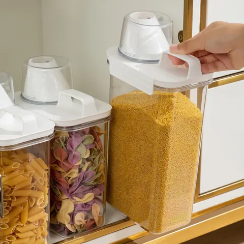 Récipient de Stockage de Nourriture en Plastique Transparent Scellé Pot de Cuisine pour Céréales Nourriture Sèche avec Couvercle Tasse à Mesurer