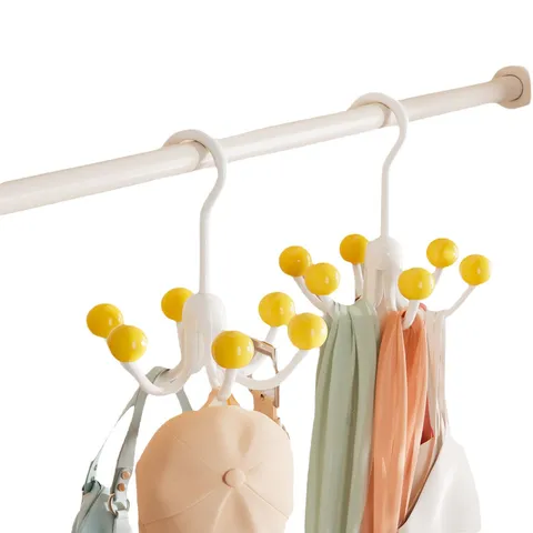 Punch Free Six Claw Rotating Hook 360 Degree Wardrobe Organizer Multi Functional Plastic Hat Bag Scarf Storage Hook