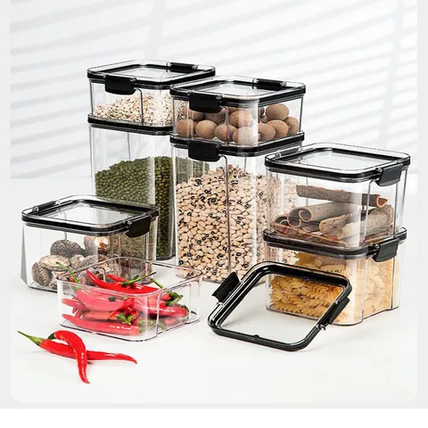 Bocal de Stockage de Nourriture en Plastique Transparent Récipient à Grains de Cuisine Hermétique Avec Couvercle Pour Snacks Thé Produits Secs