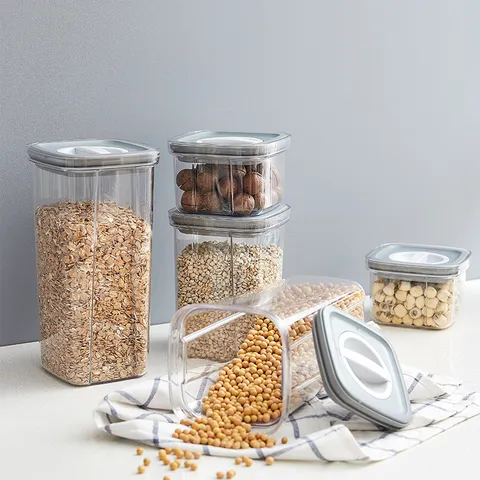 Transparent Kunststoff Lebensmittel Vorratsdose Quadratisch Versiegelt MIt Drehdeckel Küche Trockenfutter Organizer